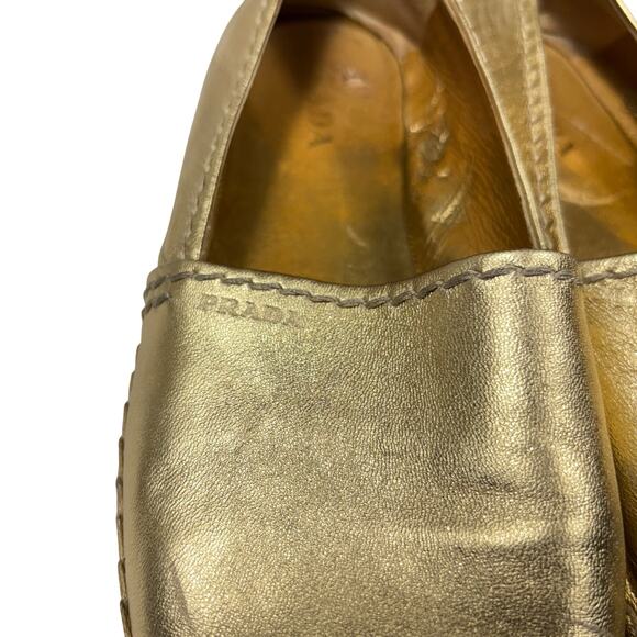 PRADA Gold Metallic Leather Espadrille Platform Loafer Slip On Shoes Size 9/9.5 - Picture 11 of 16